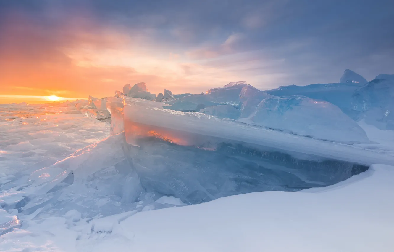 Photo wallpaper winter, the sun, lake, ice, Baikal