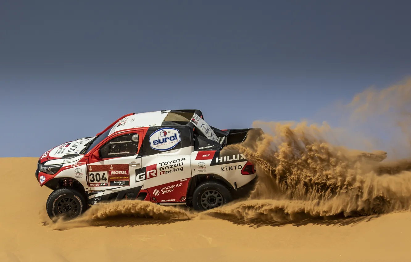 Photo wallpaper sand, Toyota, pickup, Hilux, 2020, Rally Dakar, 2021, Gazoo Racing