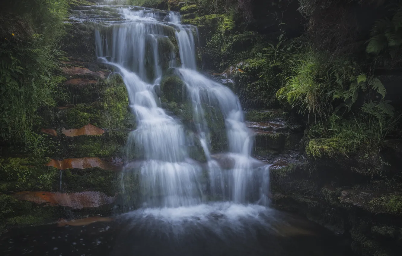 Photo wallpaper rocks, waterfall, stream