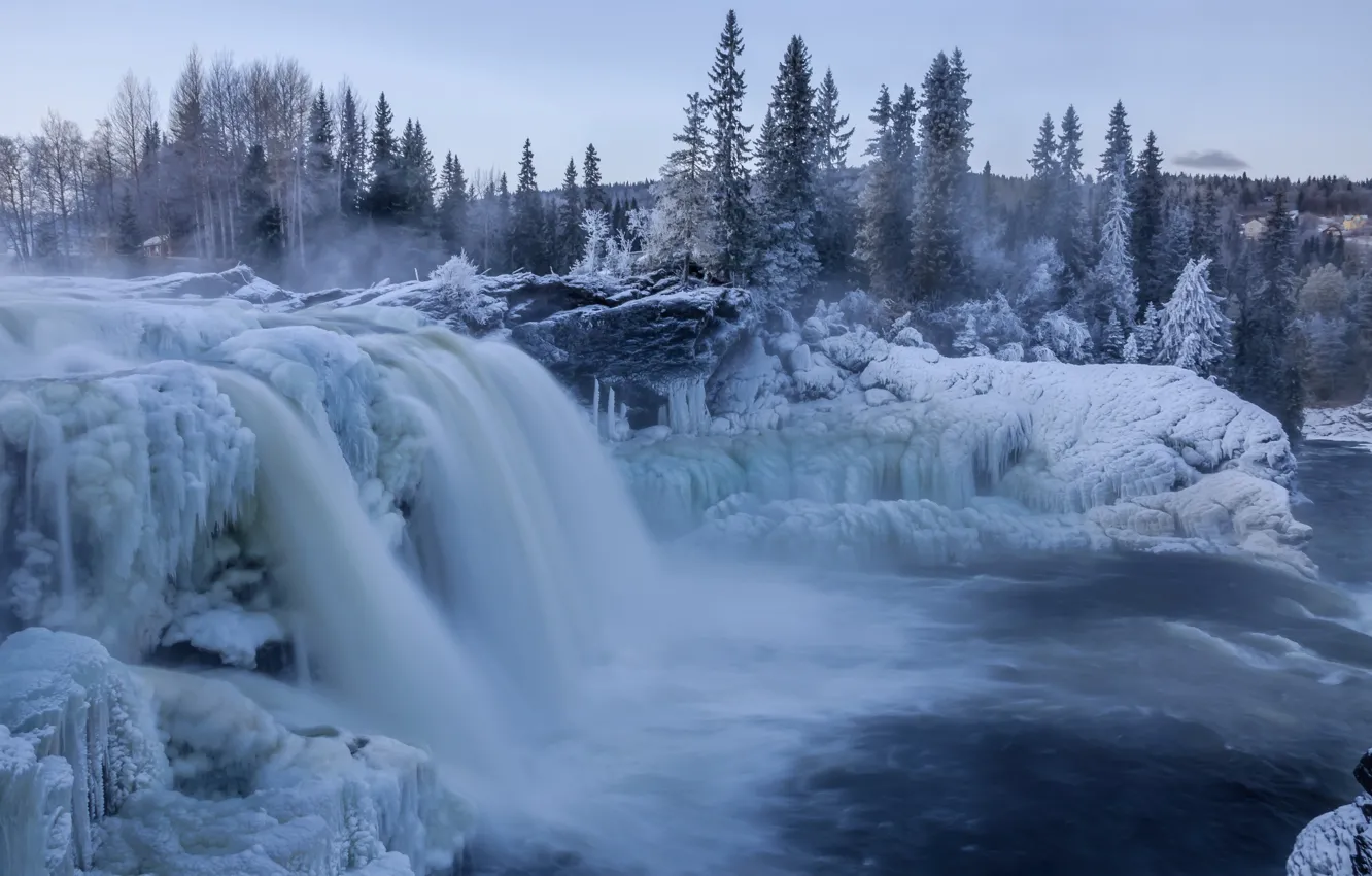 Photo wallpaper ice, winter, snow, waterfall