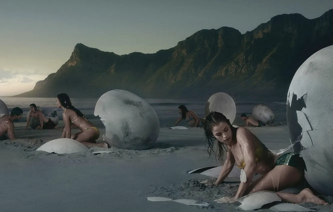 Photo wallpaper shore, people, eggs