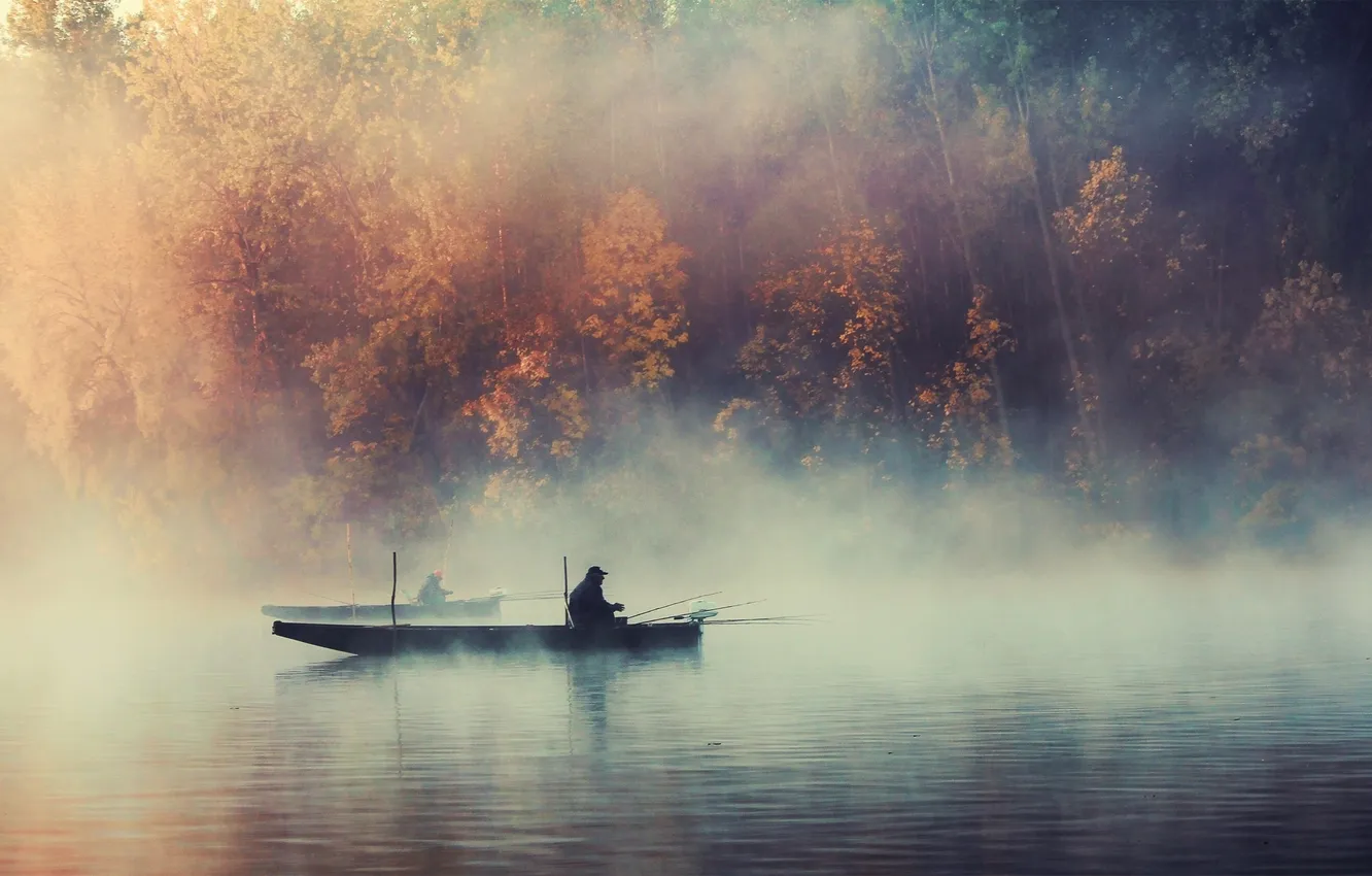 Photo wallpaper trees, nature, lake, fishing
