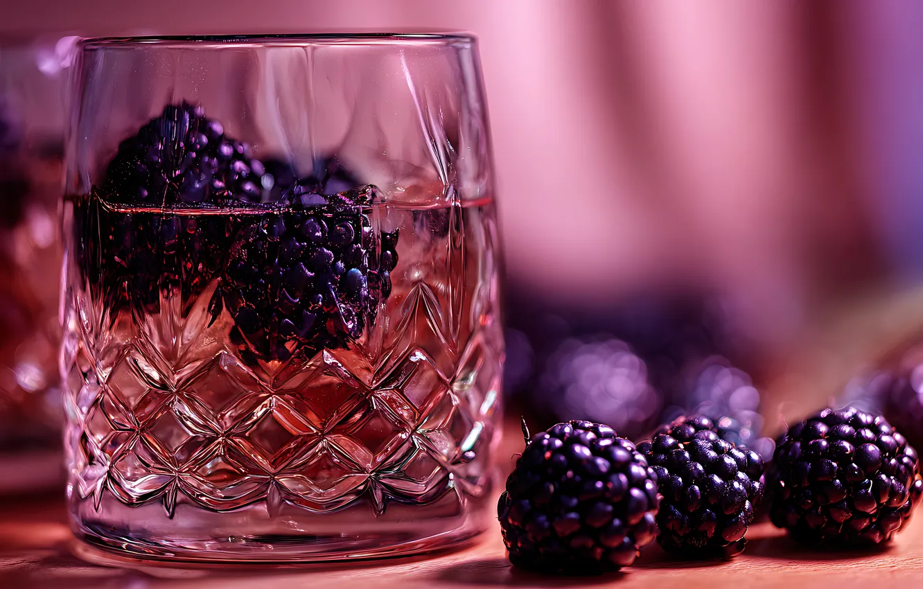 Photo wallpaper glass, berries, glass, alcohol, cocktail, drink, placer, pink background