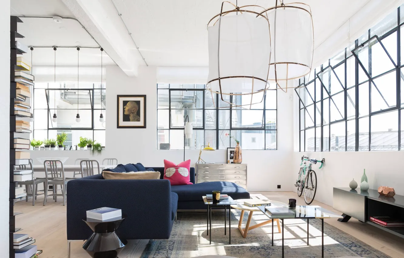 Photo wallpaper interior, living room, dining room, London Loft
