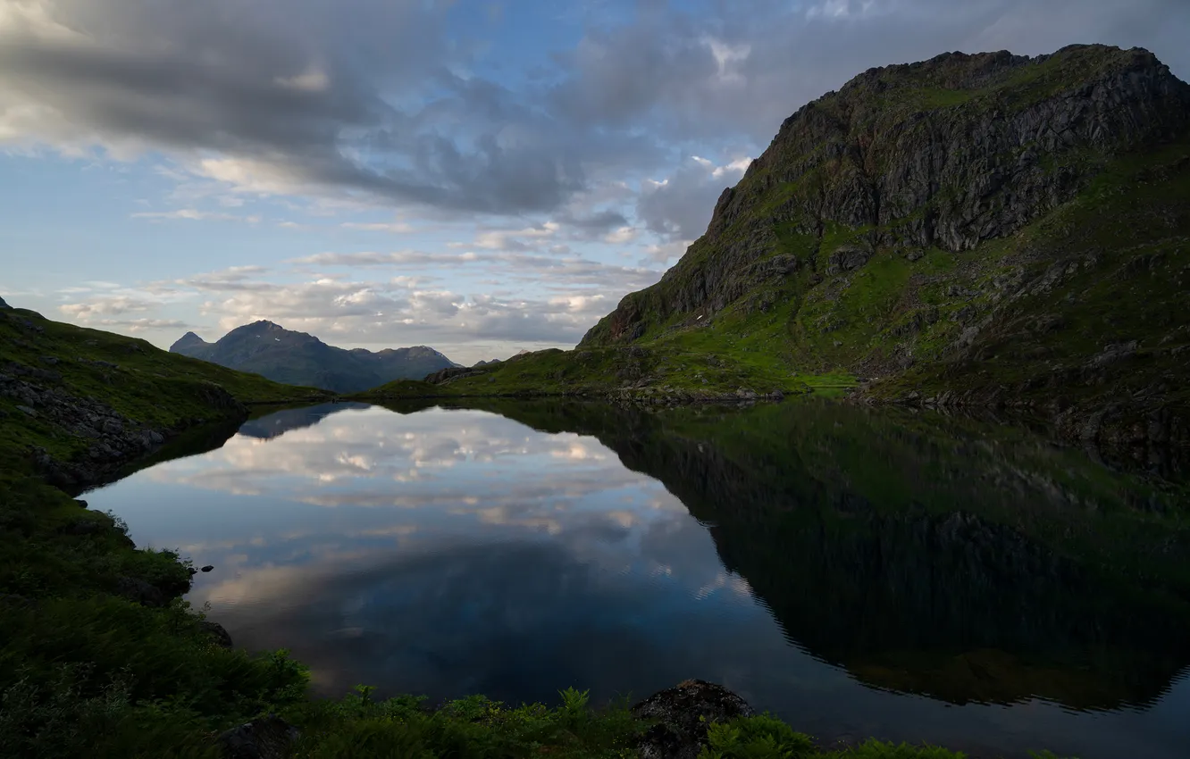 Photo wallpaper landscape, mountains, lake, Norway, The Lofoten Islands
