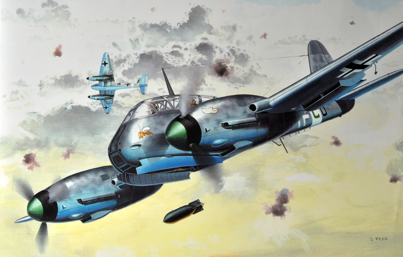 Photo wallpaper fighter-bomber, Destroyer Squadron 26 "Horst Wessel", Me.210, Me-210A-1, Messerschmitt Me 210