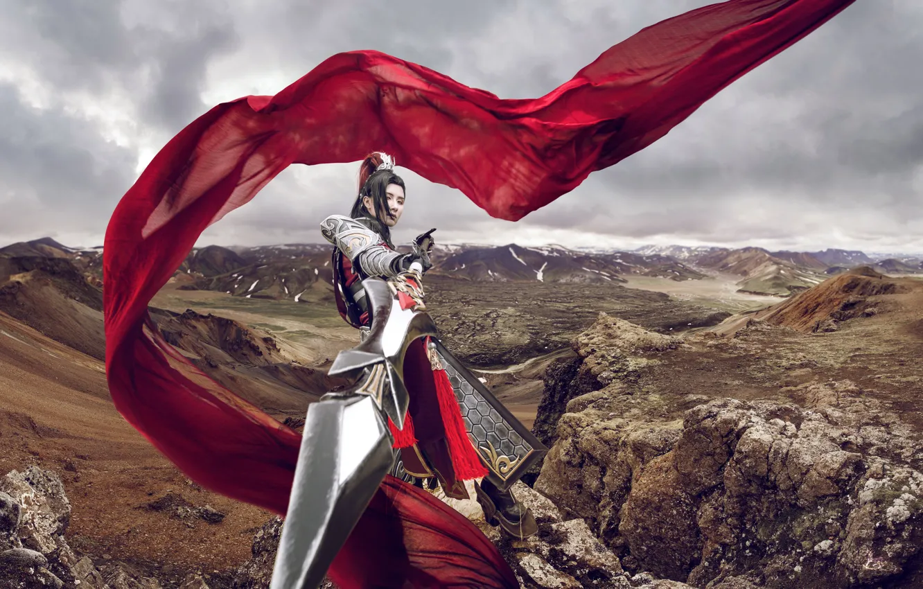 Photo wallpaper nature, style, weapons, armor, fabric, male, cosplay