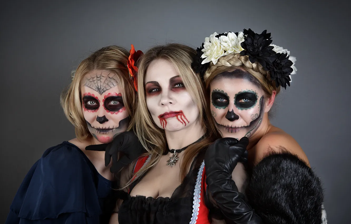 Photo wallpaper girls, holiday, vampire, mask, Halloween