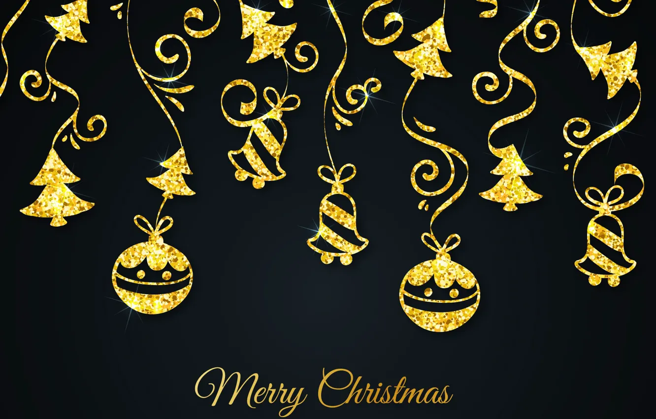 Photo wallpaper decoration, gold, pattern, New Year, Christmas, golden, black background, Christmas