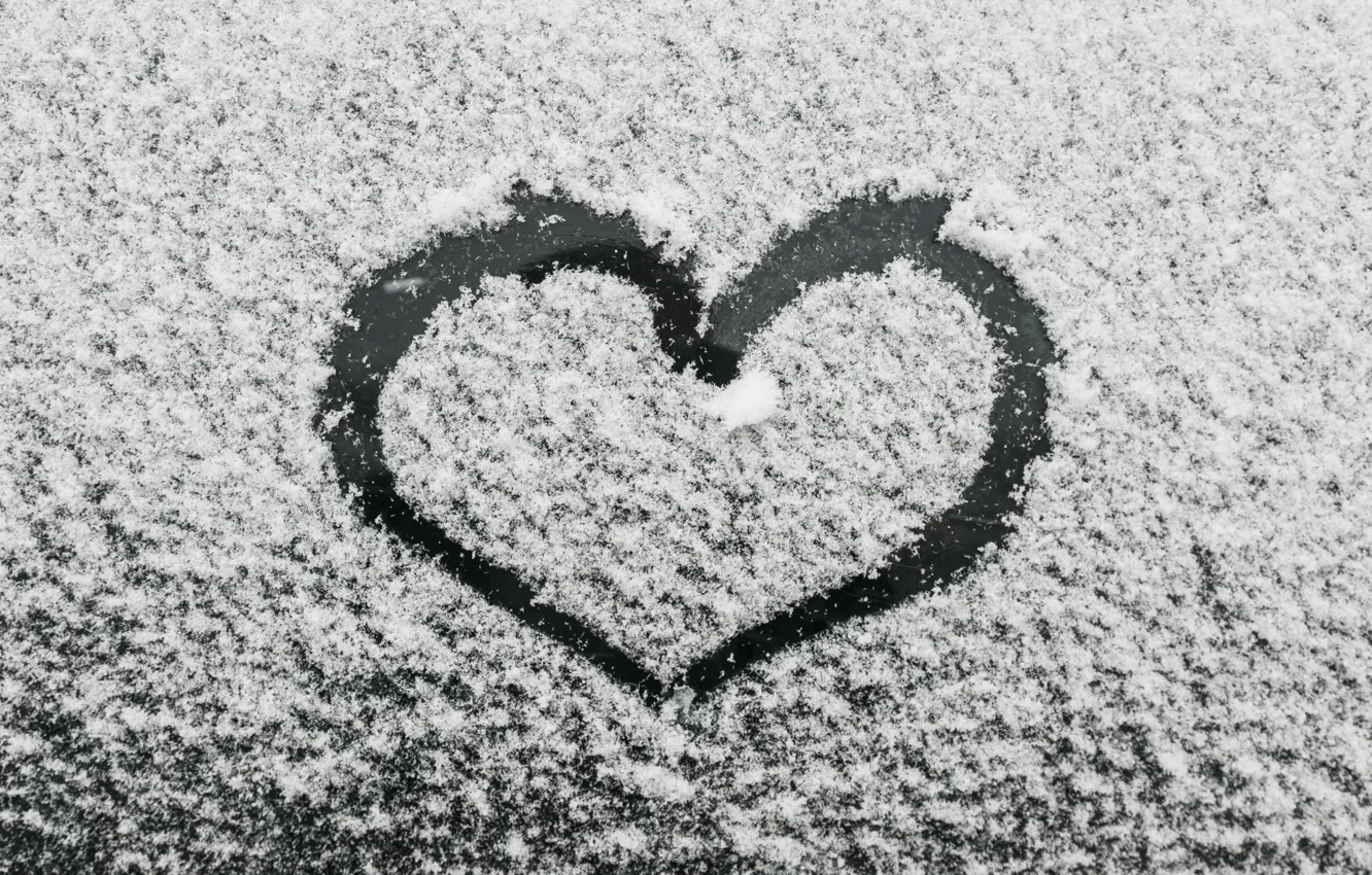 Photo wallpaper winter, snow, love, heart, love, heart, winter, snow