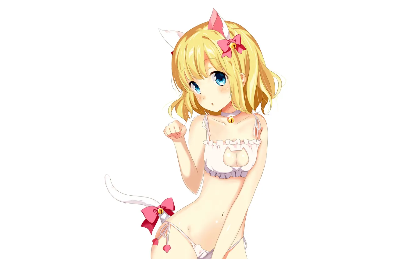 Photo wallpaper girl, sexy, lingerie, bra, cleavage, panties, boobs, animal ears