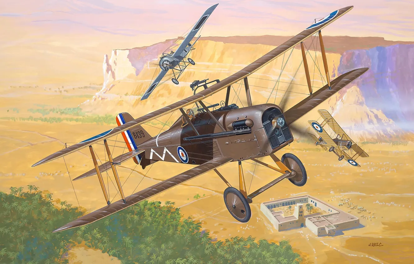 Photo wallpaper one, fighter, art, UK, the plane, English, BBC, biplane