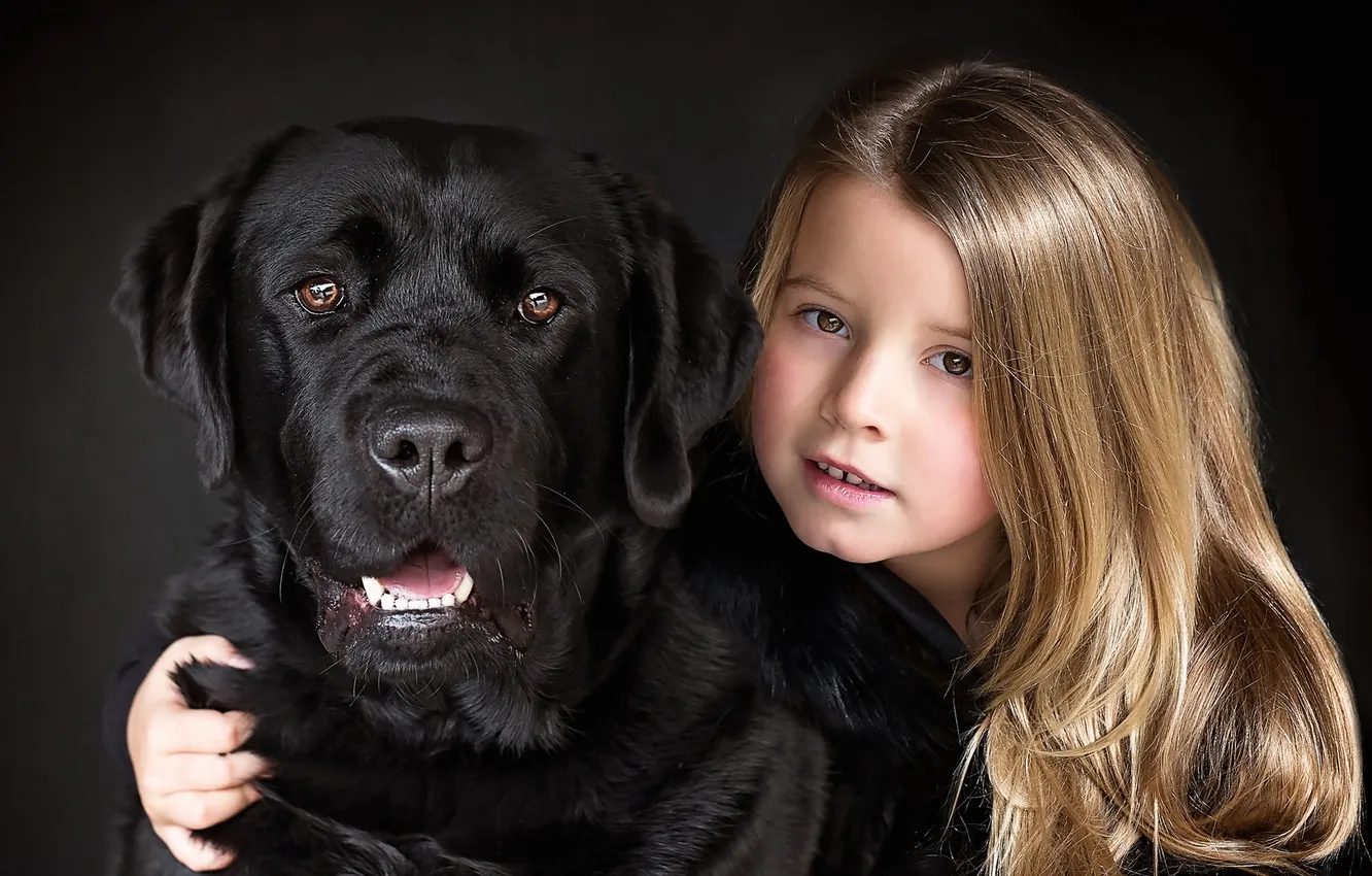 Photo wallpaper background, dog, girl