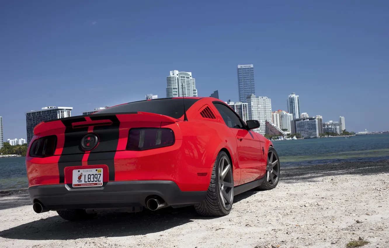 Photo wallpaper Mustang, Ford, red, Miami, beach