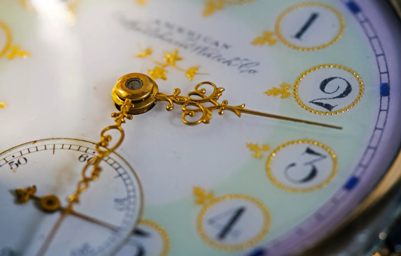 Photo wallpaper macro, arrows, watch, figures, dial