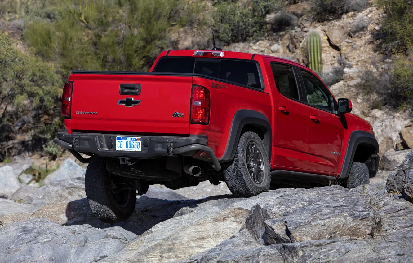 Photo wallpaper red, stones, Chevrolet, body, pickup, Colorado, 2019, ZR2 Bison