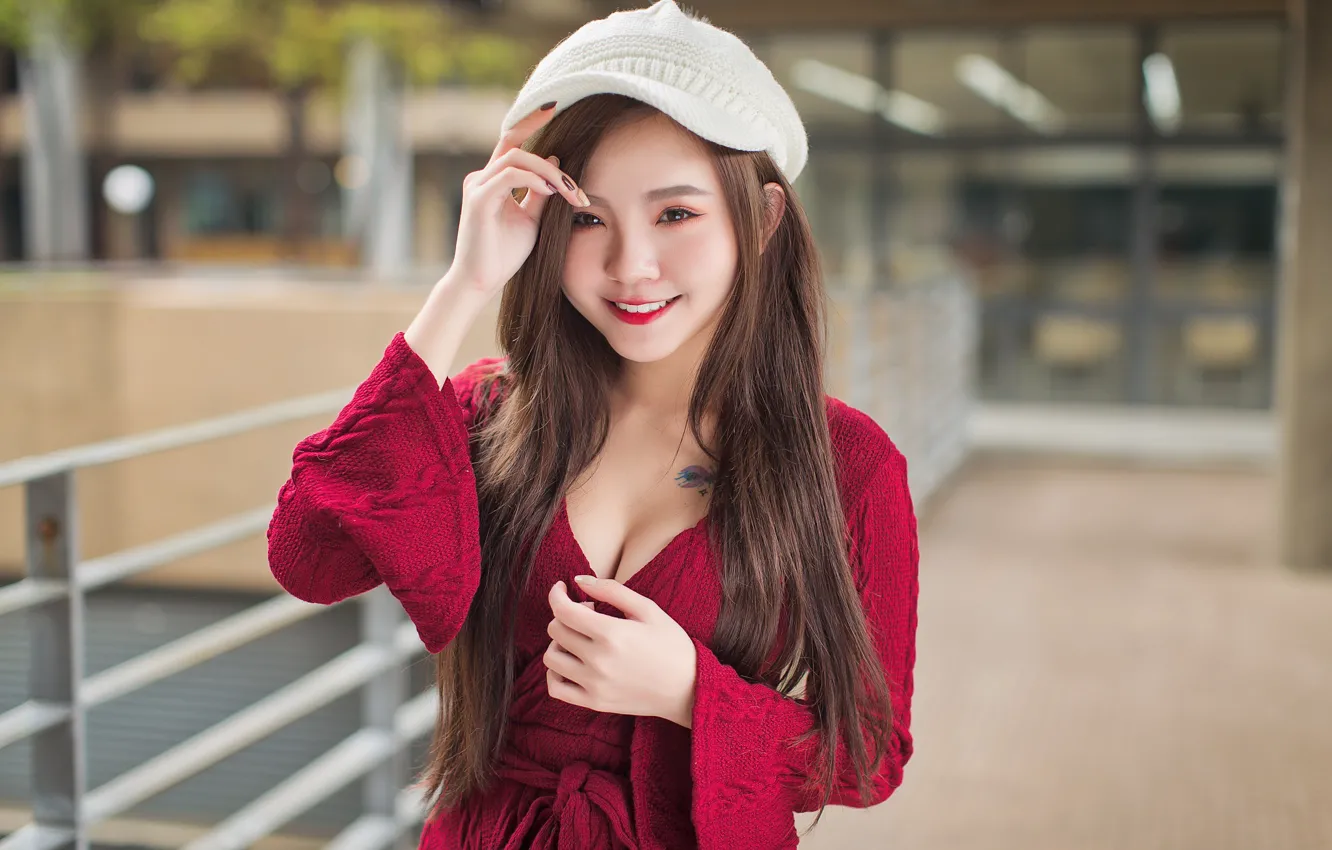 Photo wallpaper girl, smile, Asian, cutie, bokeh