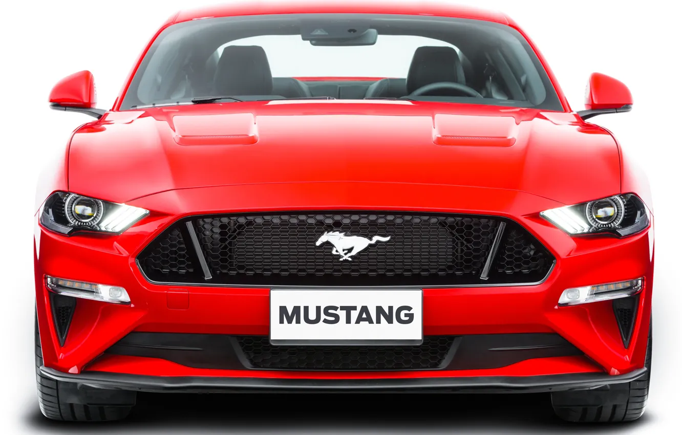 Photo wallpaper red, Ford, front view, Fastback, 2018, Mustang GT