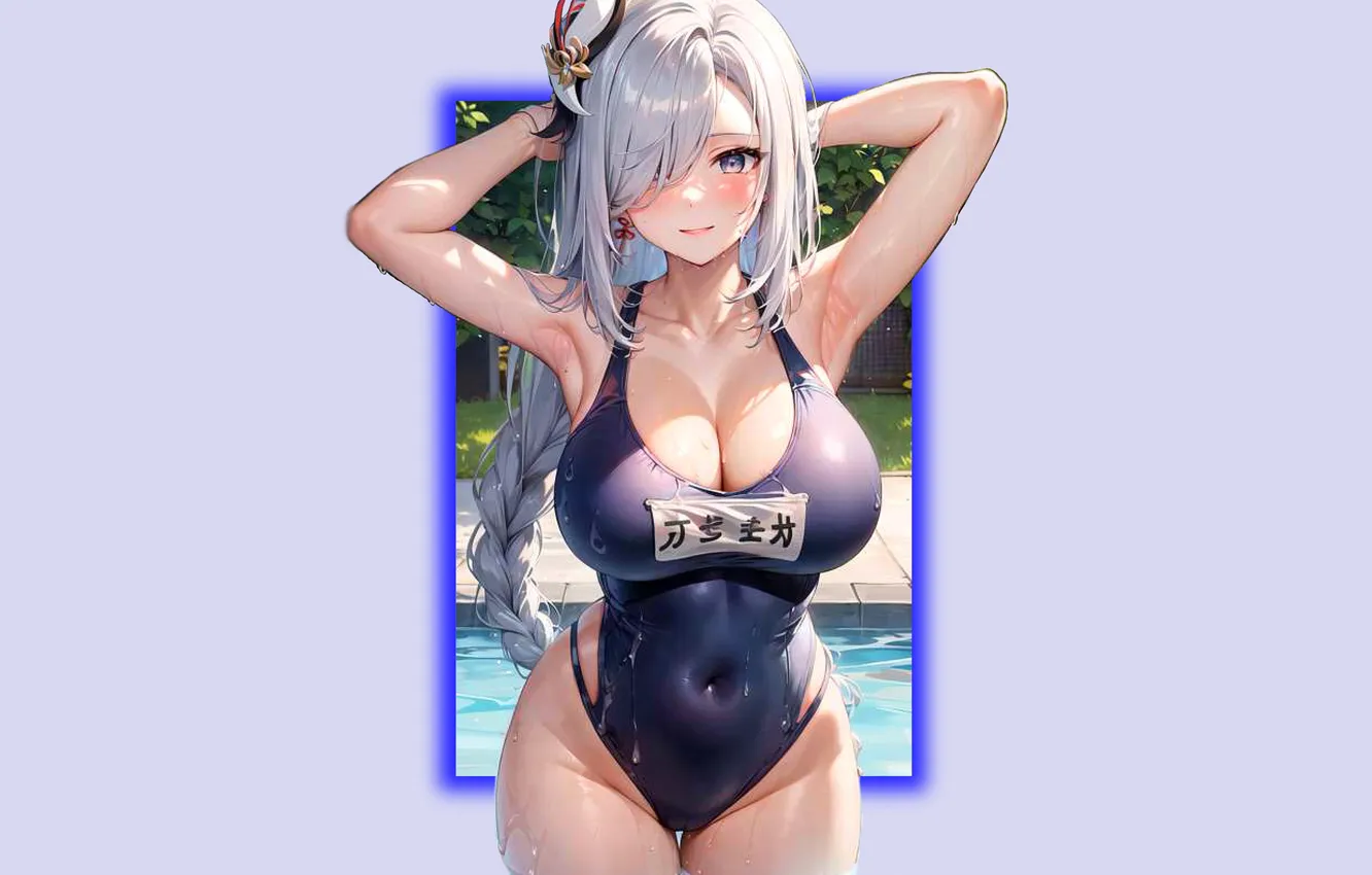 Photo wallpaper girl, hot, sexy, wet, boobs, anime, pretty, swimsuit
