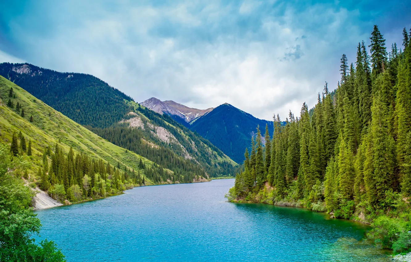Photo wallpaper summer, landscape, nature, water, mountain, kazakhstan, clean, kolsai
