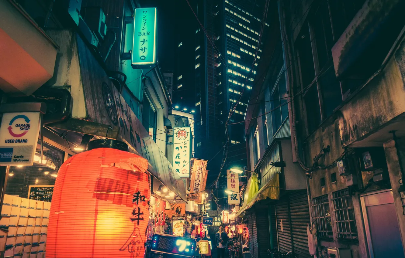 Photo wallpaper Night, The city, Neon, Light, Tokyo, Lights, Tokyo, Signs