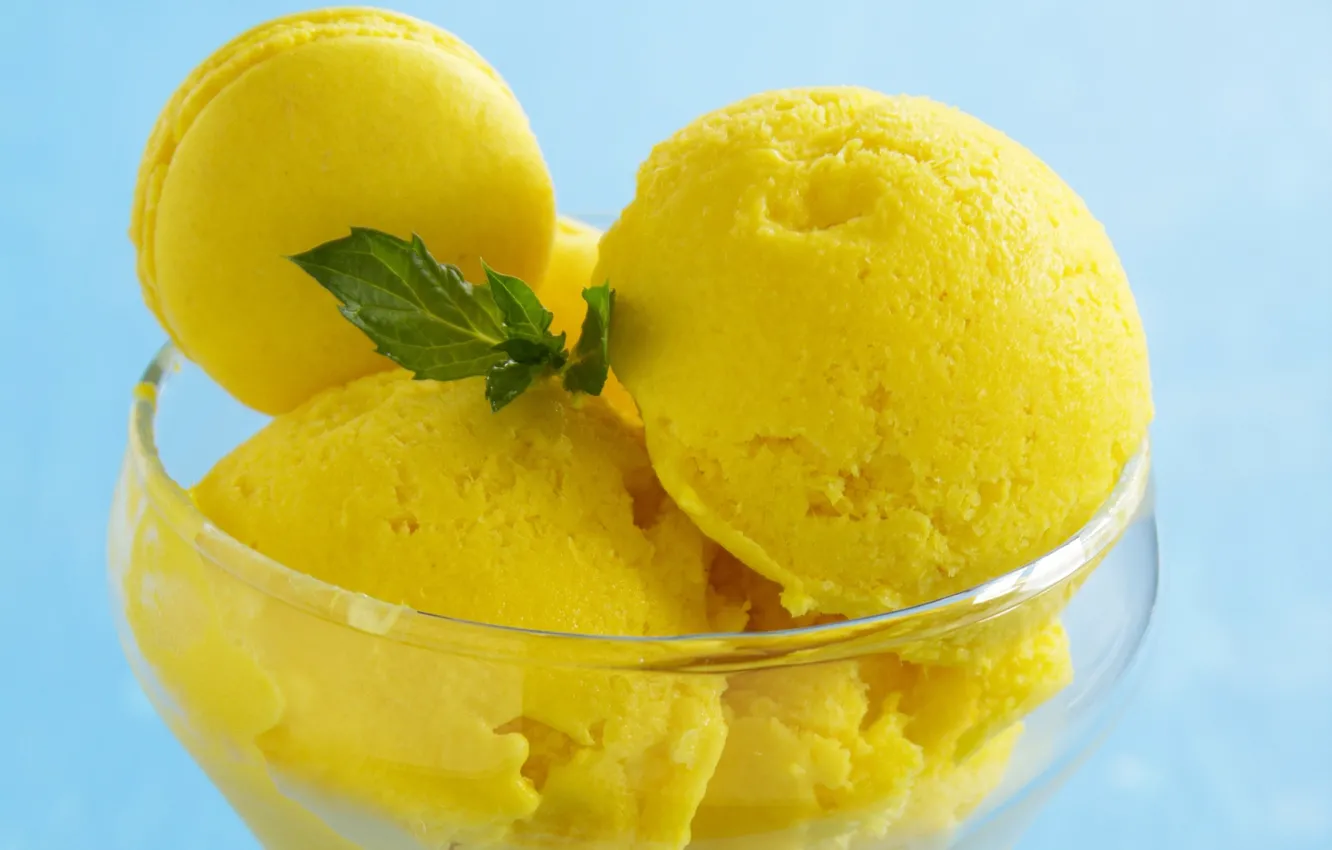 Photo wallpaper ice cream, blue background, yellow