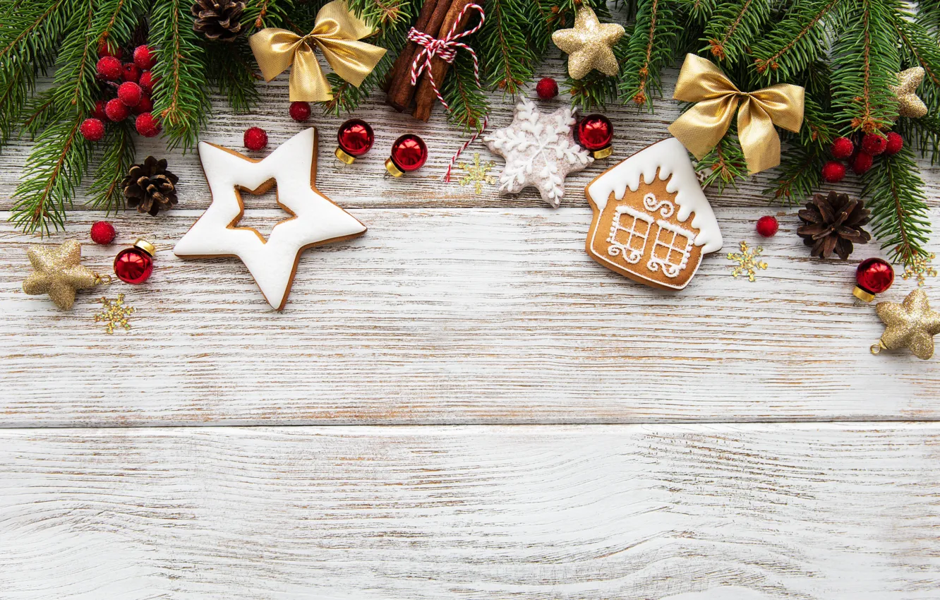 Photo wallpaper holiday, toys, tree, branch, decoration, Christmas, Olena Rudo