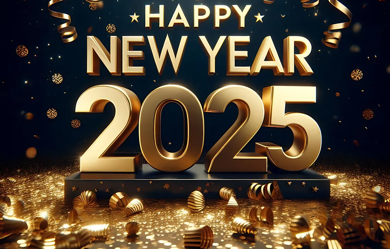 Photo wallpaper New Year, figures, golden, new year, numbers, 2025