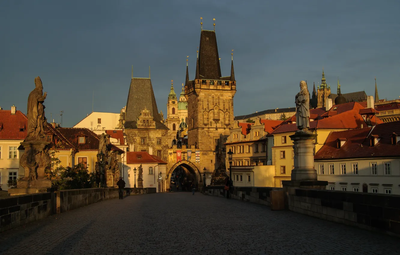 Photo wallpaper morning, Prague, Czech Republic, Charles bridge