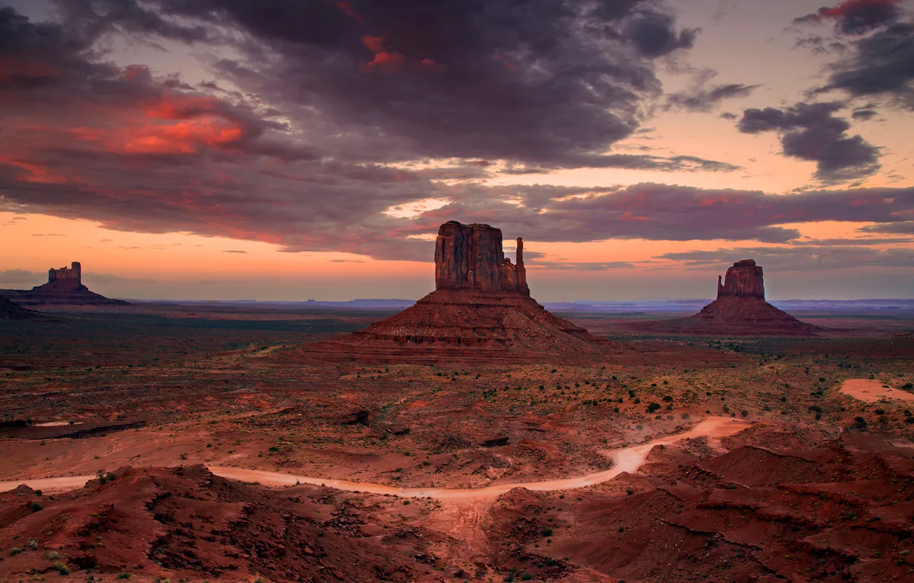 Photo wallpaper desert, the evening, valley, AZ, USA, state, Monuments