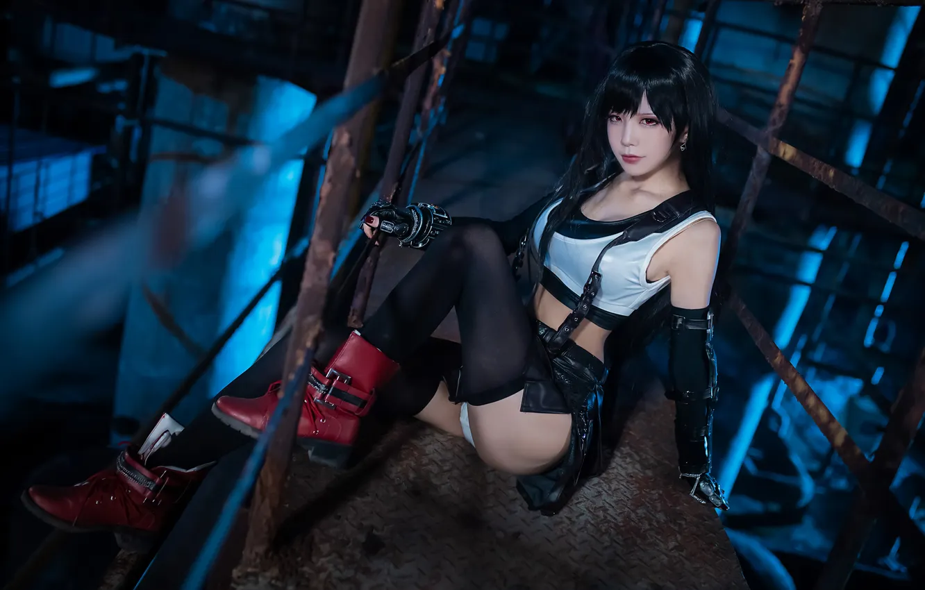 Photo wallpaper Asian, model, women, cosplay, dark hair, Tifa Lockhart, looking at viewer, women indoors