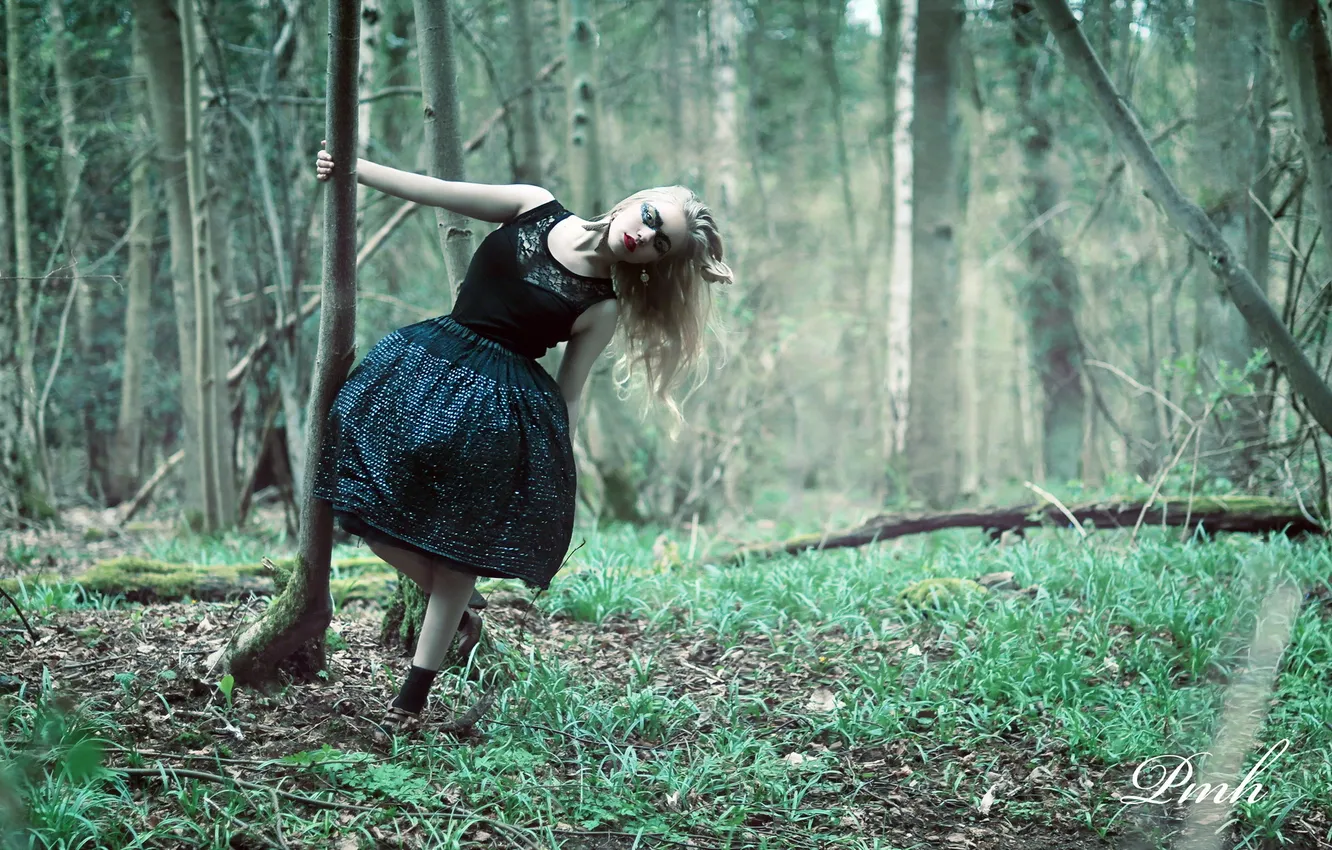 Photo wallpaper forest, girl, background