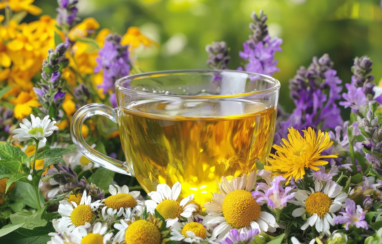 Photo wallpaper summer, glass, transparency, light, flowers, yellow, dandelion, tea