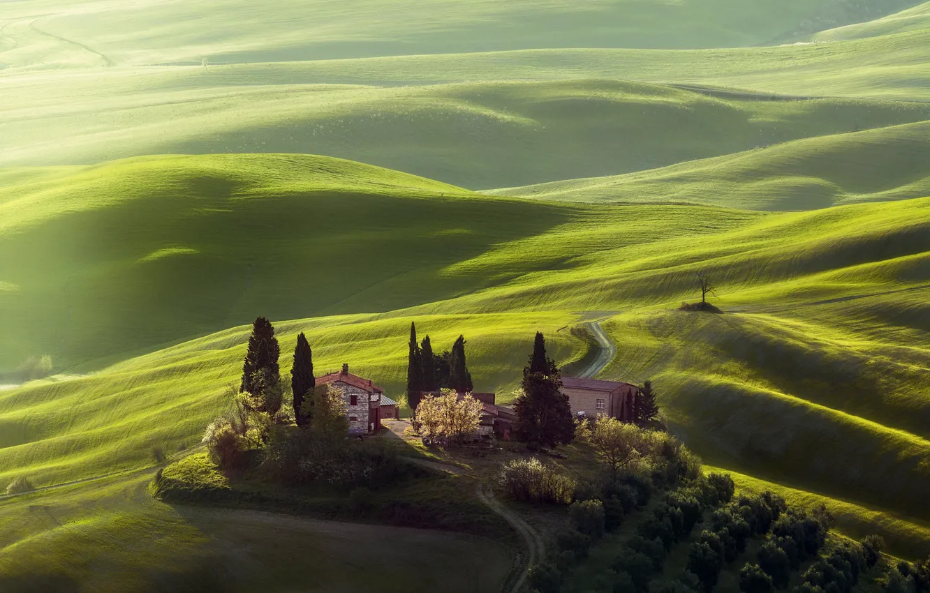Photo wallpaper field, house, Tuscany, Italy, hills