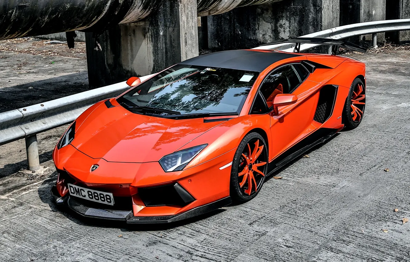 Photo wallpaper Tuning, Orange, Car, Voitur, Lamborghini, Tuning, Aventador, Aventador