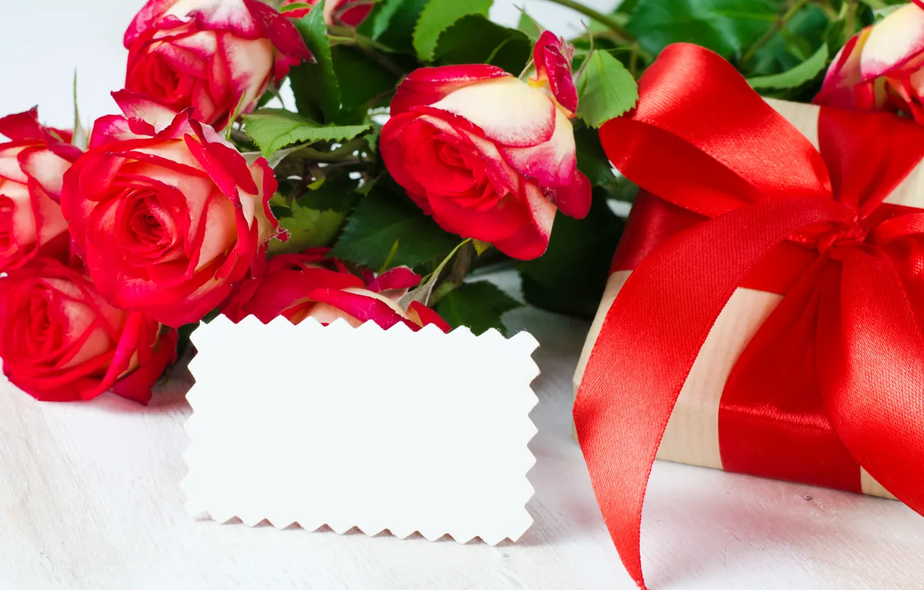Photo wallpaper love, gift, roses, bouquet, tape, red, red, love
