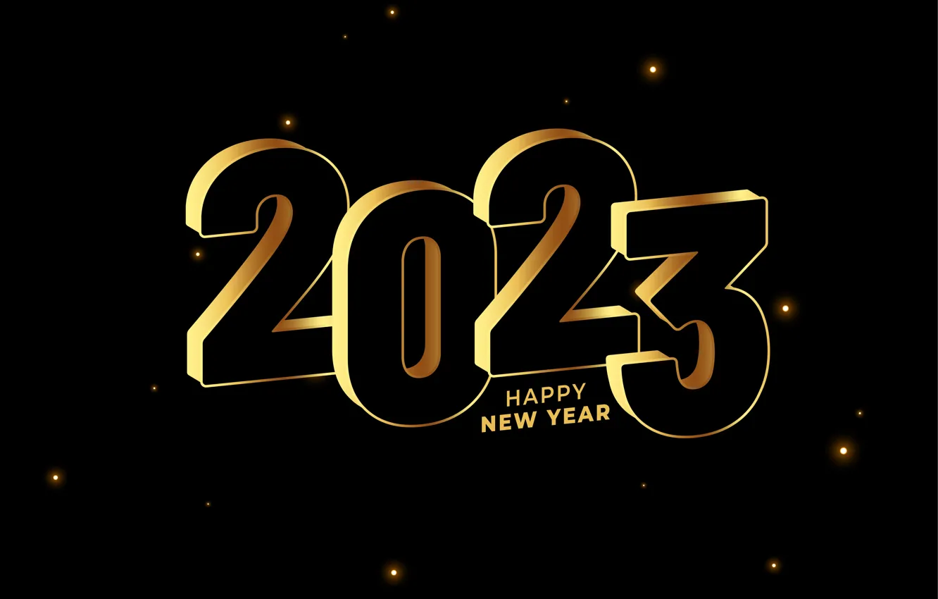 Photo wallpaper lights, the inscription, new year, point, contour, figures, gold, black background