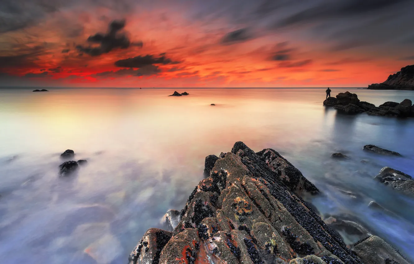 Photo wallpaper sea, sunset, coast, the evening