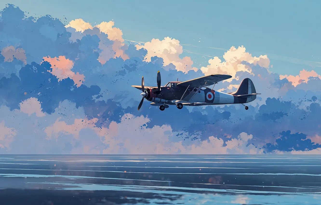 Photo wallpaper plane, uplifting, propeller, soaring, overca