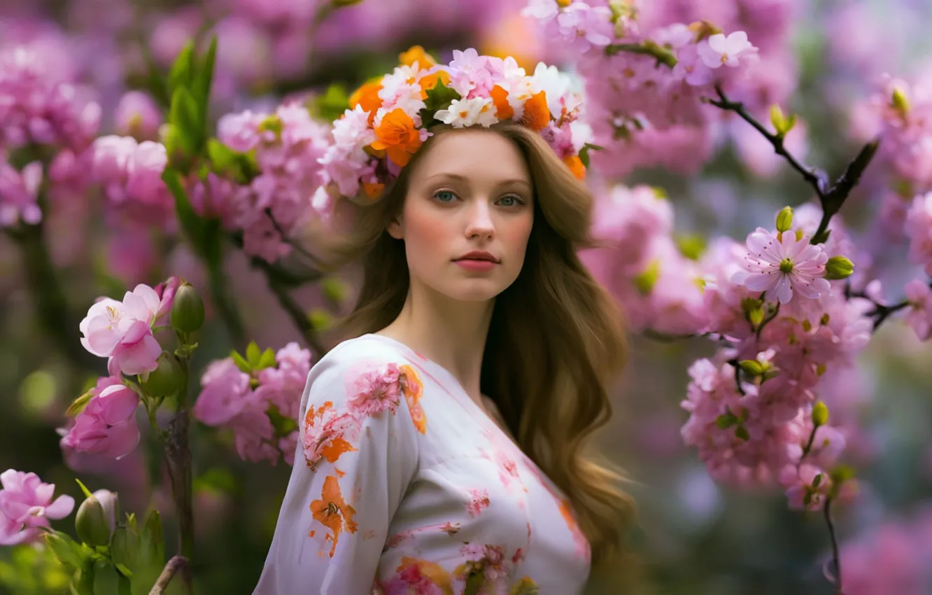 Wallpaper girl, flowers, spring, spring garden for mobile and desktop ...