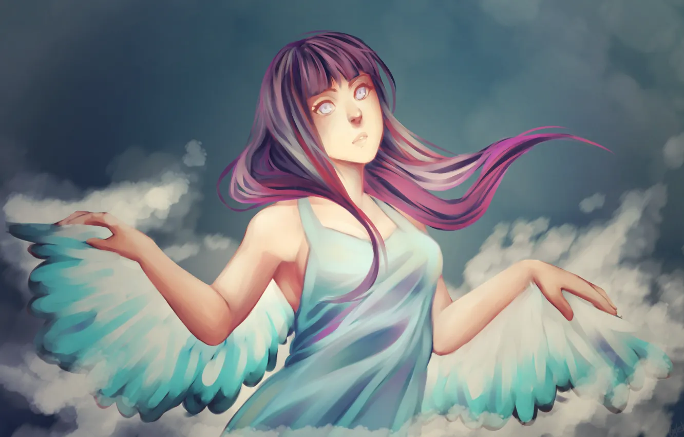 Photo wallpaper wings, angel, naruto, art, kunoichi, hinata hyugo, msblacktea