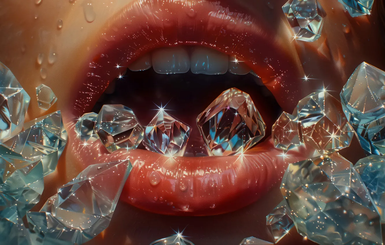 Photo wallpaper girl, mouth, lips, diamonds, closeup, digital art, AI art, The Art of Artificial Intelligence