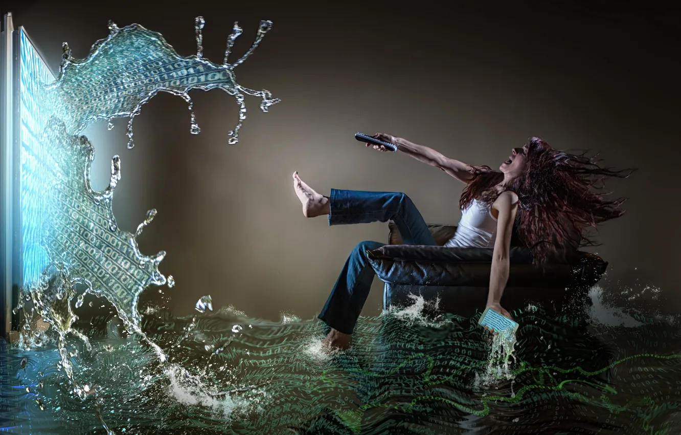 Photo wallpaper wave, girl, TV