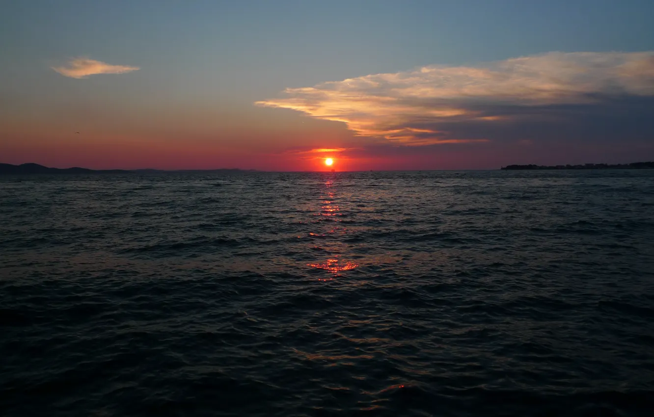 Photo wallpaper the reflection, Bay, sea, the evening, the sun, the sky, sunset