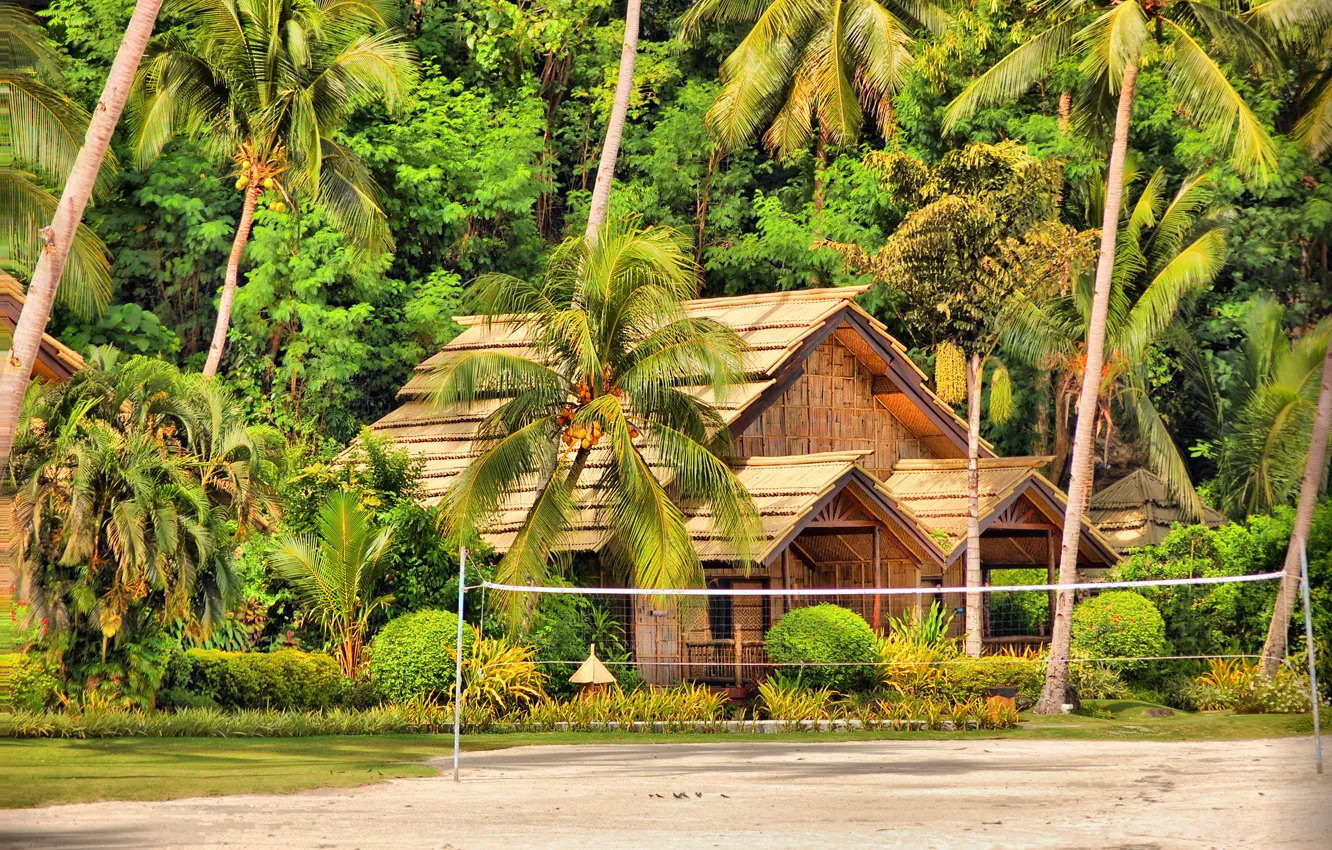 Photo wallpaper palm trees, island, home, hut, Bungalow, Philippines, Samal