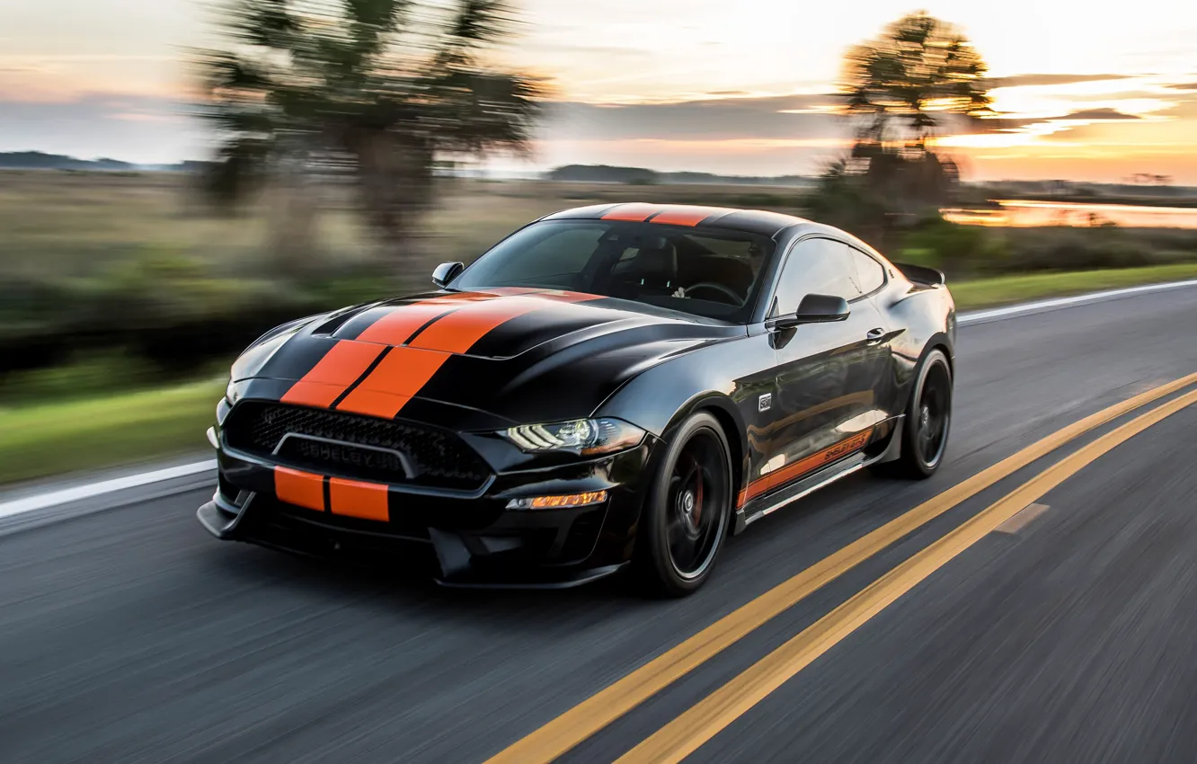 Photo wallpaper sunset, speed, Mustang, Ford, Shelby, GT-S, 2019