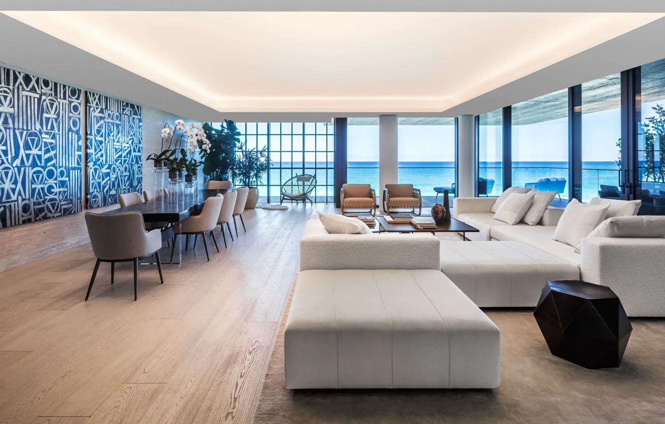 Photo wallpaper design, style, Villa, interior, dining room, Florida, Florida, ocean views