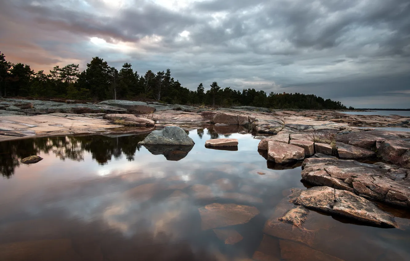 Photo wallpaper nature, lake, stones