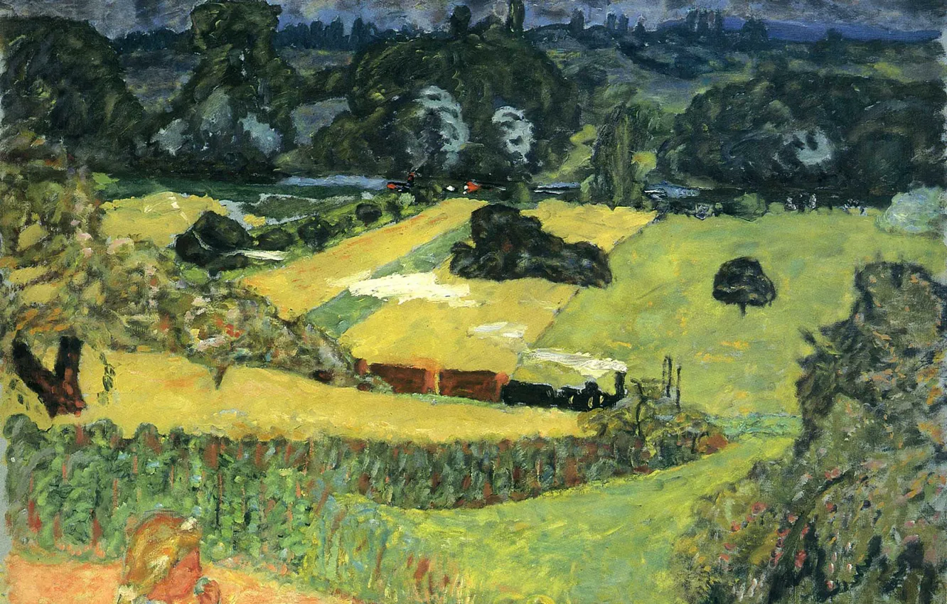 Photo wallpaper field, trees, girl, Nabi intimism, Pierre - Train and bardes., Bonnard