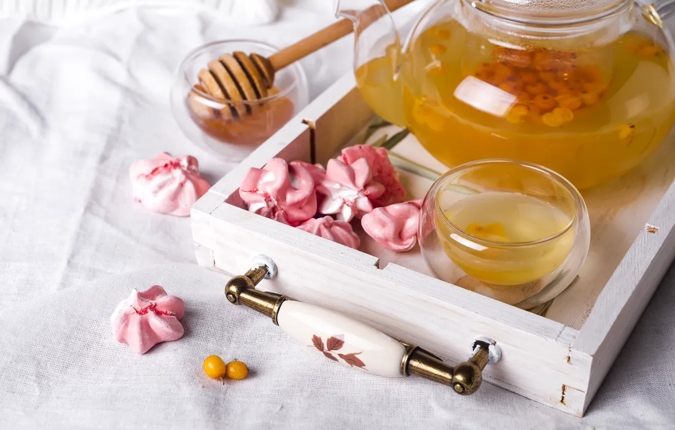 Photo wallpaper tea, honey, meringue